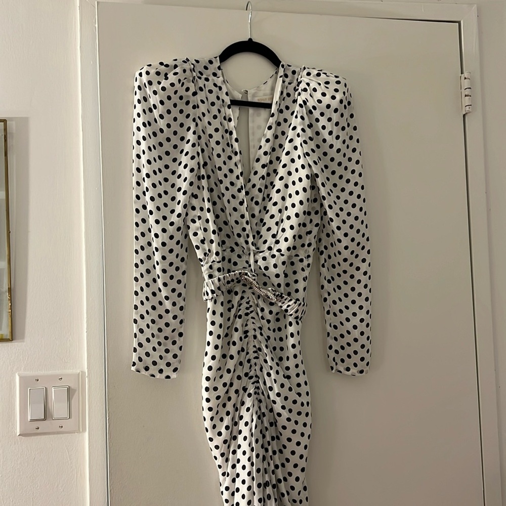 Ronny Kobo worn once white and black polka dot dress